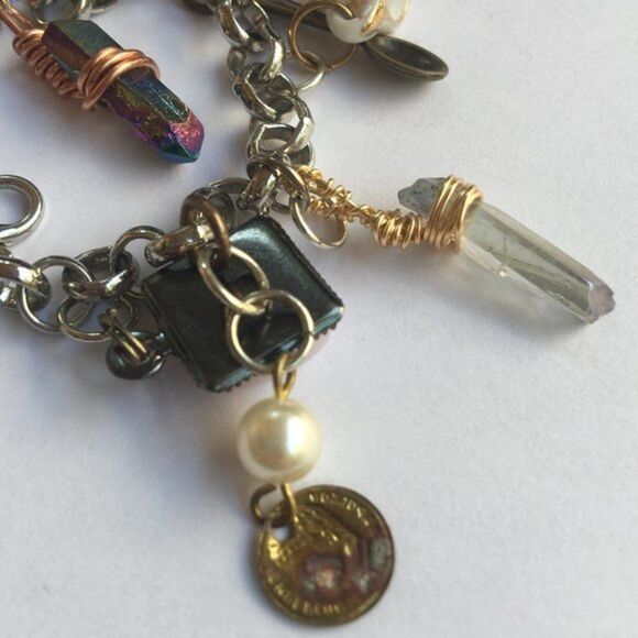 Silver Tone Chain Charm Bracelet Handmade Hand Assembled - Picture 7 of 9